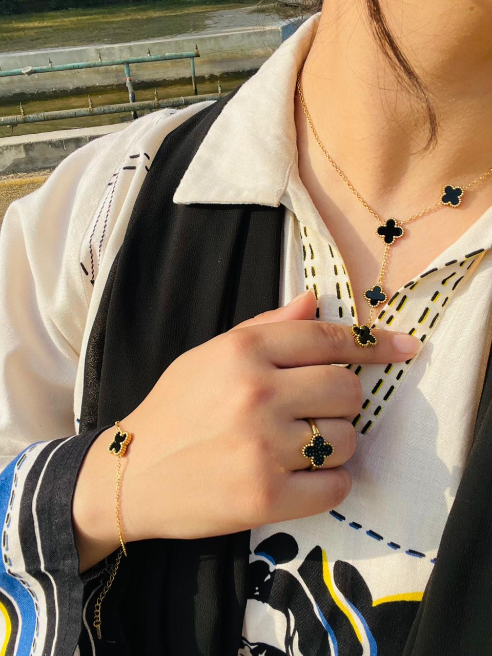 Clover Jewelry Bundle Necklace Bracelet & Ring complete set